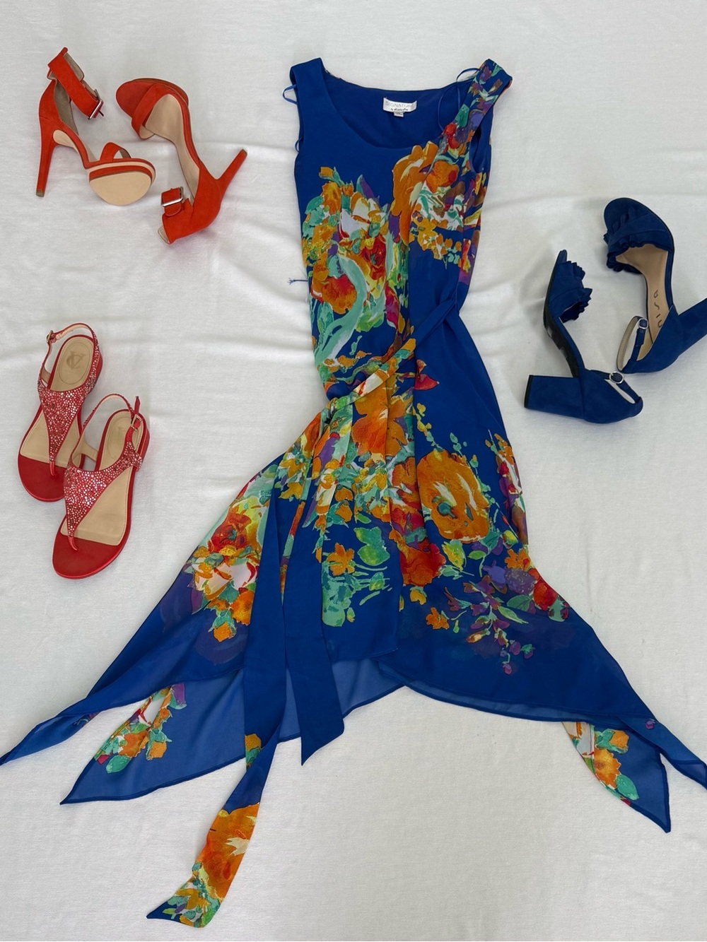 Signature by Robbie Bee Royal Blue Floral Asymmetrical Dress
